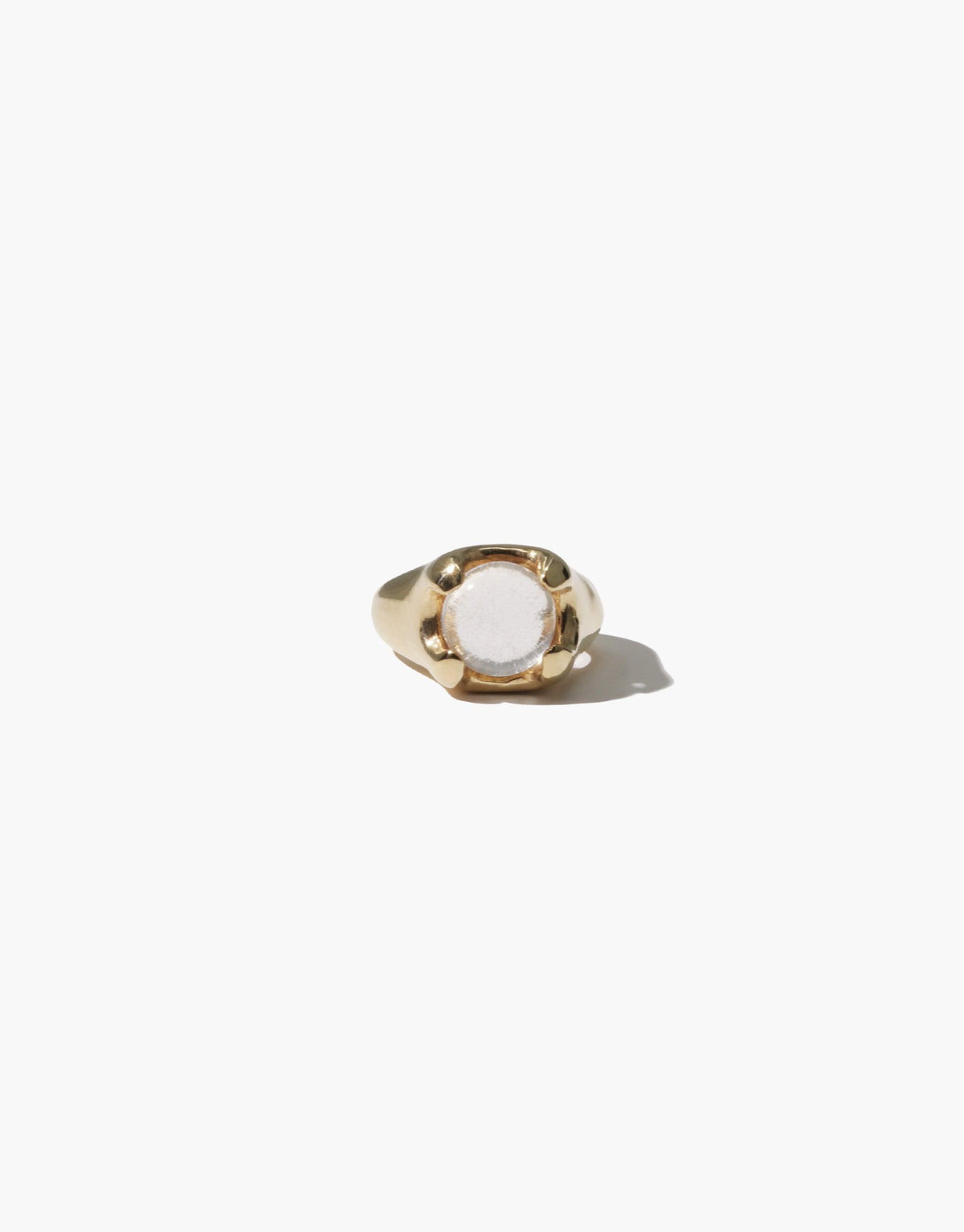Gold-toned Beam Ear Cuff featuring a circular eco gem repurposed from discarded glass, showcasing sustainable luxury jewelry design. Handcrafted piece symbolizing prism spectral colors and rays of light. CLED