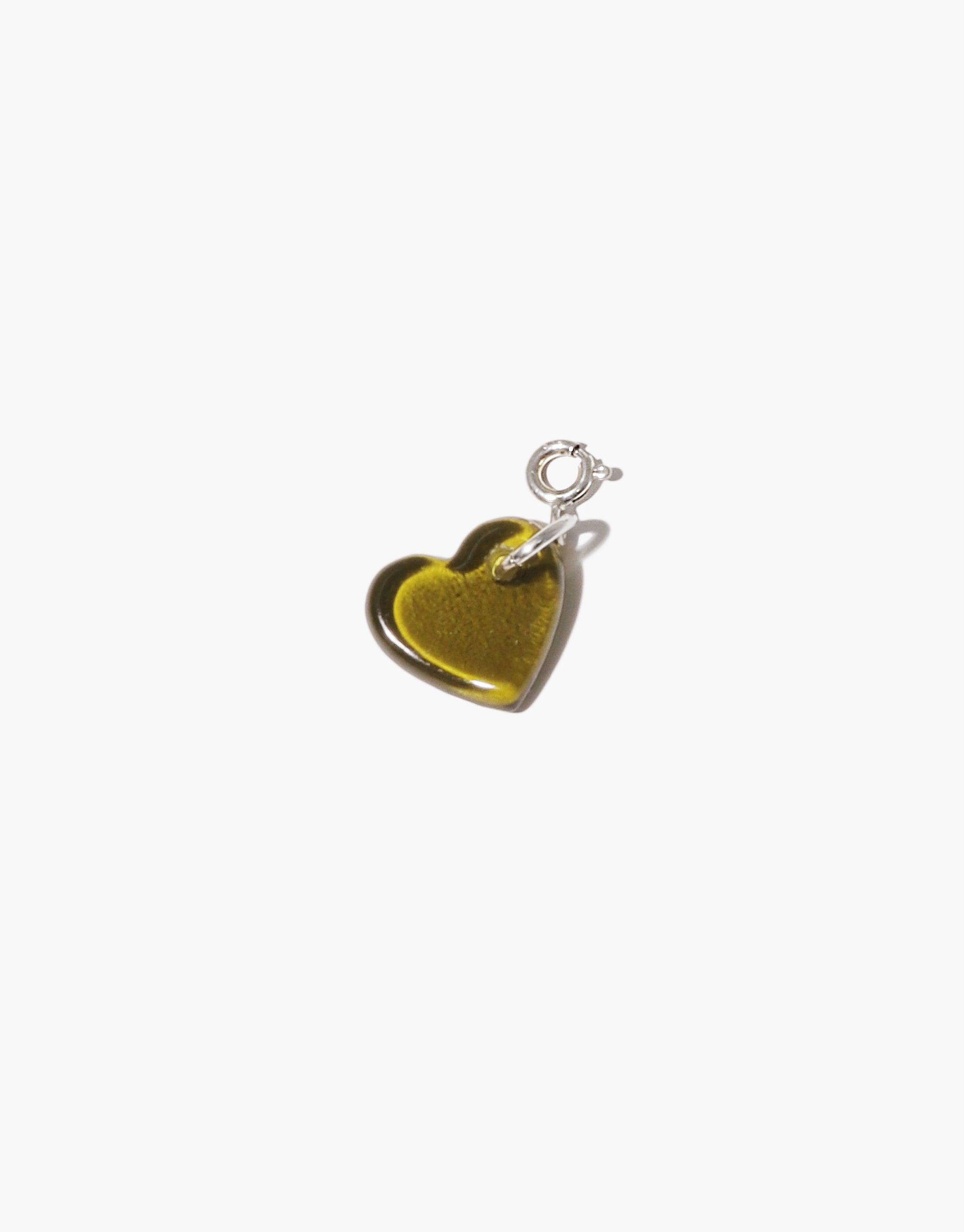 Heart-shaped charm in yellow glass with silver attachment loop, showcasing handcrafted design and eco-friendly materials. Versatile accessory for necklaces or bracelets. Heart | Icon Charm by CLED