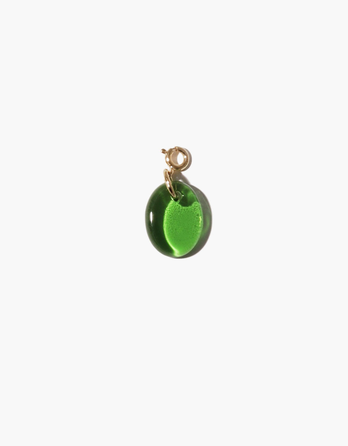 Oval Icon Charm featuring a vibrant green glass pendant with gold-tone metal clasp. Handcrafted eco-friendly jewelry piece for necklaces or bracelets. Unique, sustainable accessory made from upcycled glass. Oval | Icon Charm by CLED