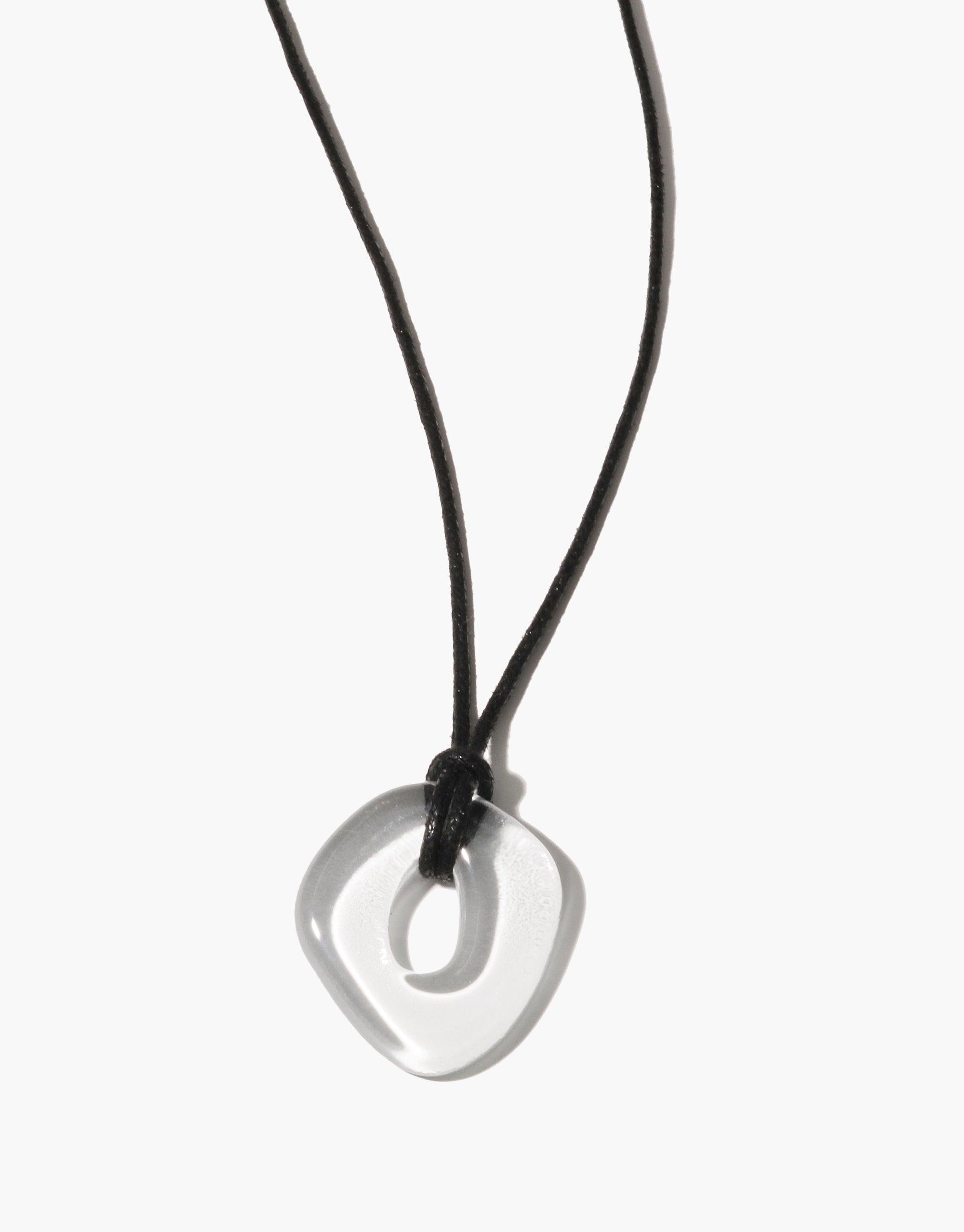Sculptural Small Charm Necklace | A featuring a unique upcycled glass charm on a black cotton cord. Minimalist design with an eco-friendly twist, handcrafted in Los Angeles. Sustainable jewelry by CLED.