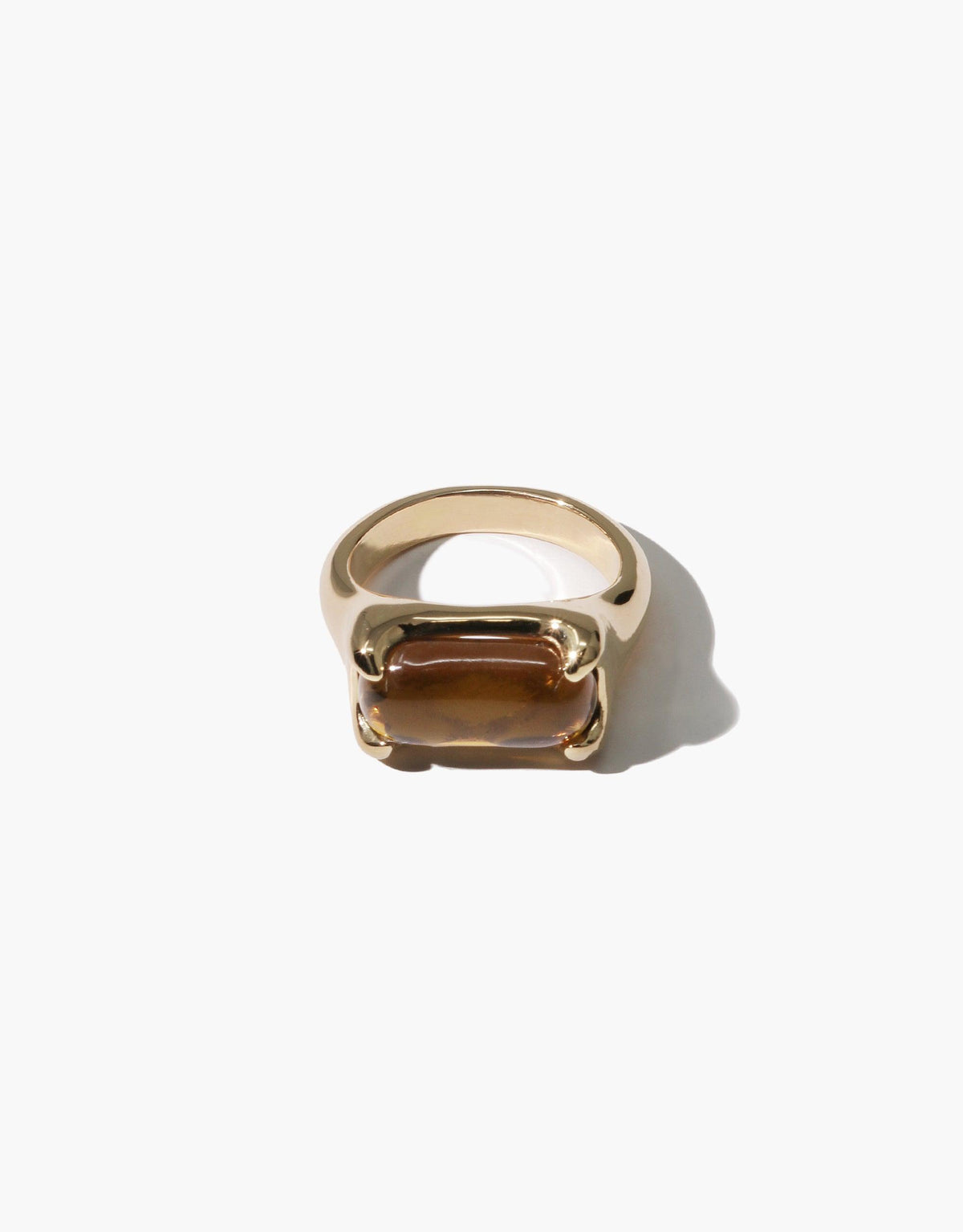 Sterling silver ring with rectangular amber-colored eco gem centerpiece, showcasing CLED's sustainable jewelry design. Prism Ring | Sterling Silver by CLED