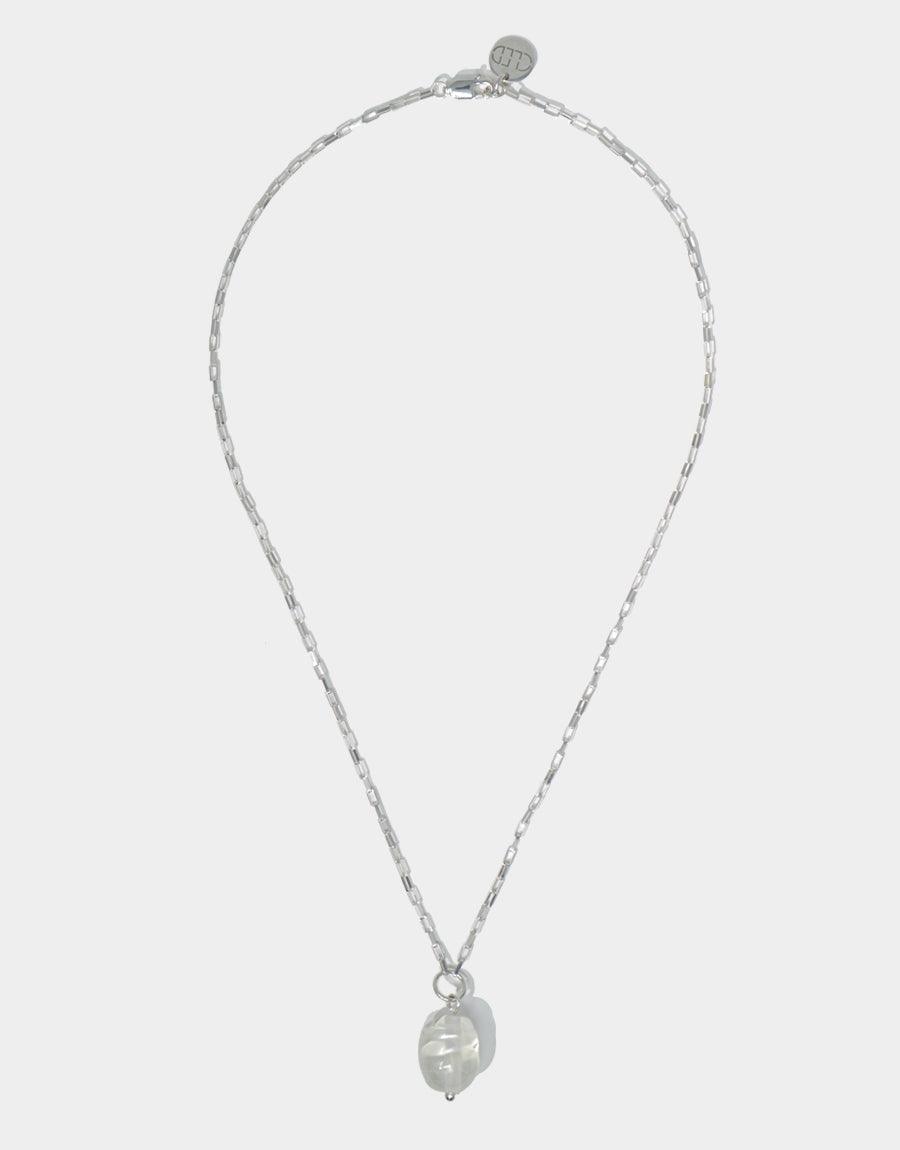 Elegant Natural Pearl Necklace featuring a single recycled glass pearl pendant on a delicate sterling silver chain. Handcrafted eco-friendly jewelry piece for everyday wear. Sustainable and stylish accessory by CLED.