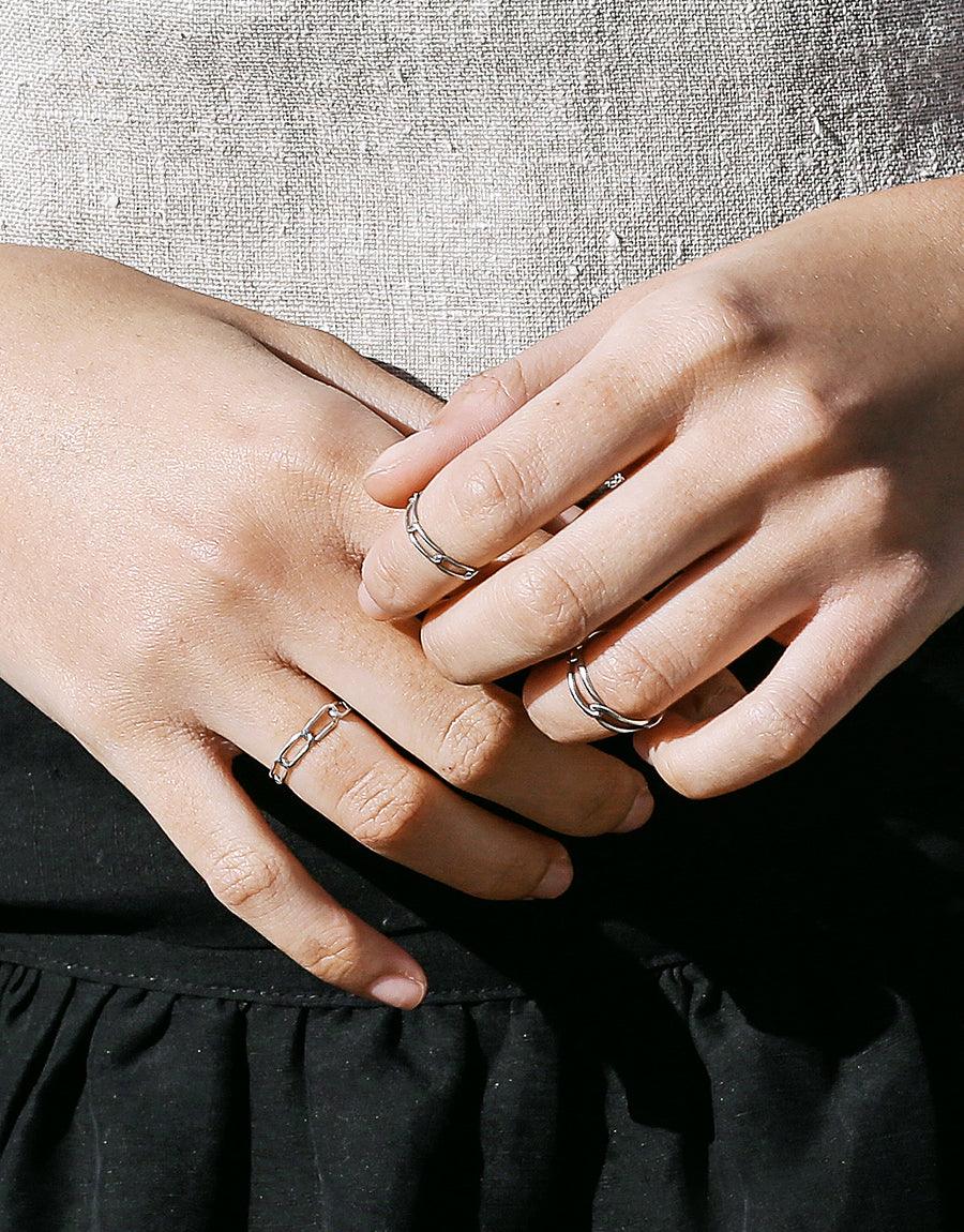 CLED Eco Conscious Sustainable upcycled jewelry made from Eco Gems and sterling silver from recycled glass | Collapsible Chain Ring