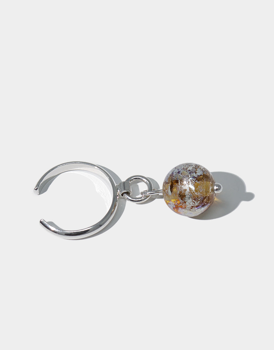 CLED Silver Metallic Drop Ball Ring upcycled glass sterling silver from recycled glass sustainable jewelry